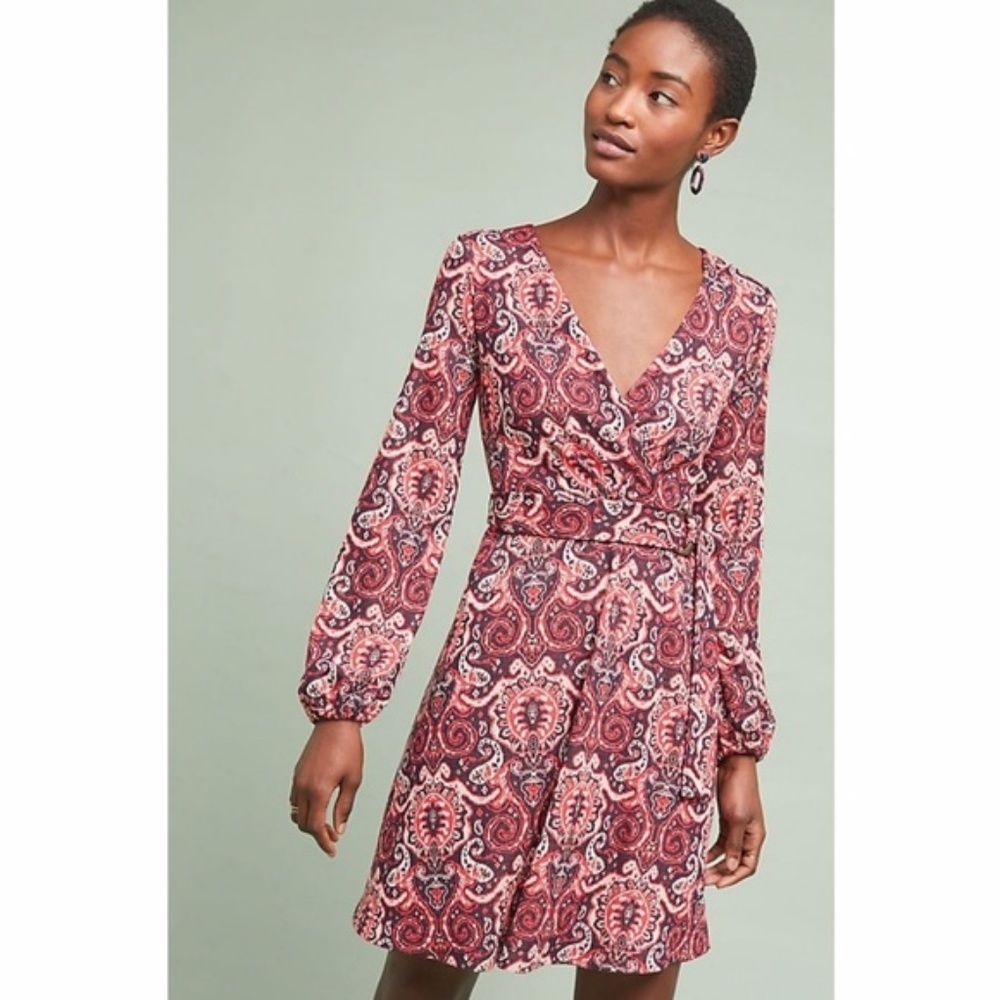 Anthropologie Maeve Metallic Paisley Belted Dress L NWT